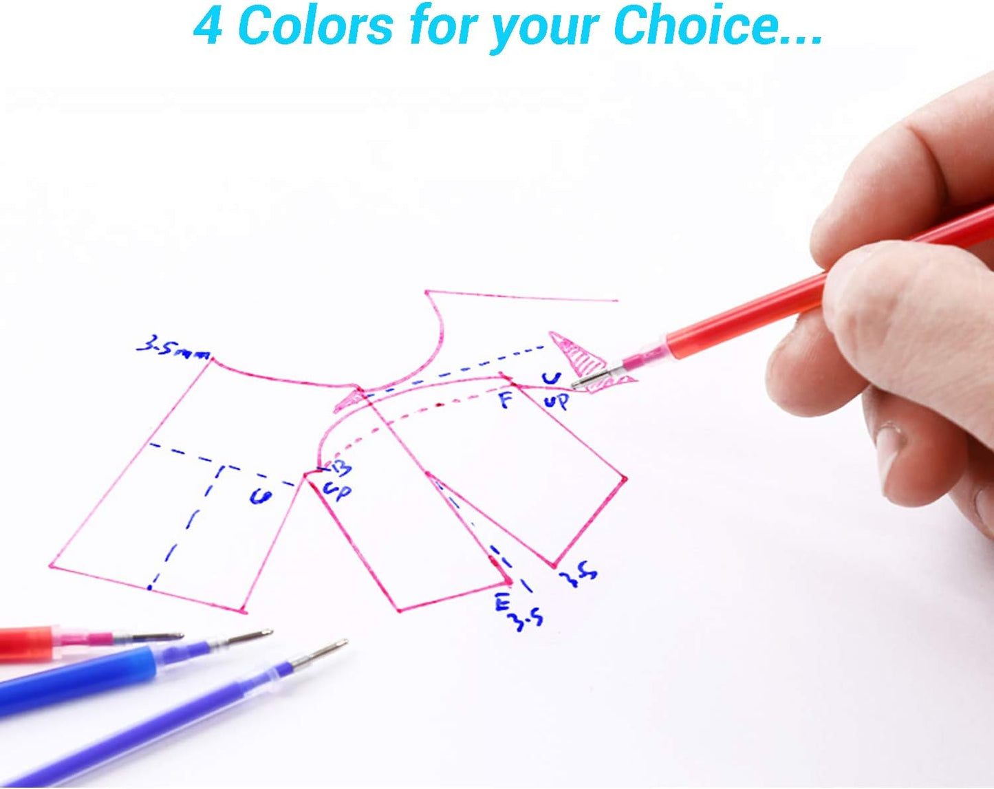 Heat Erasable Fabric Marking Pens with 28 Refills for Tailors Sewing, and Quilting Dressmaking, 4 Colors Heat Erase Pens for Fabrics.