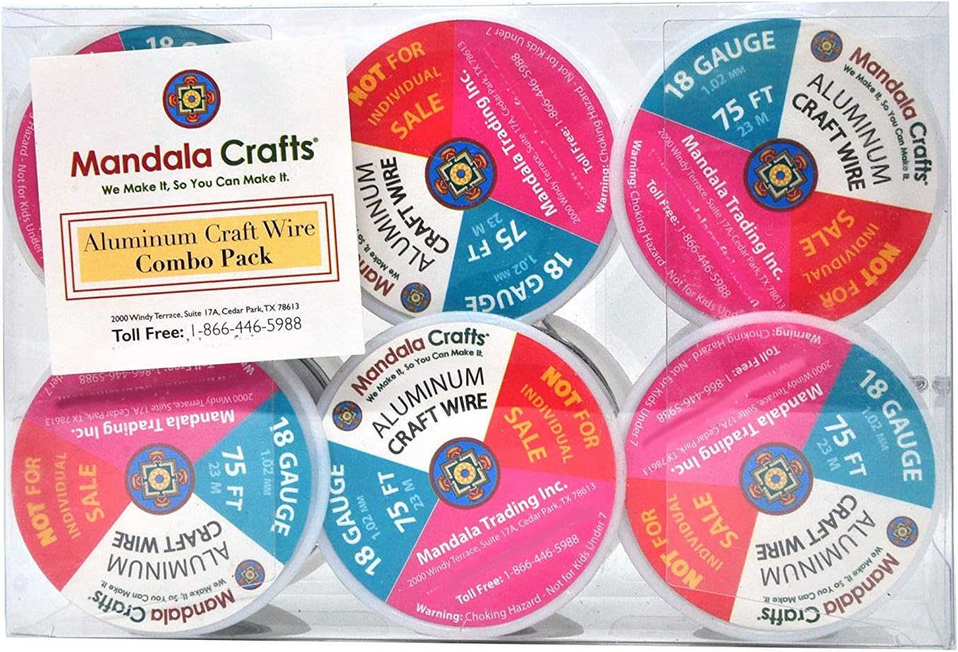 Mandala Crafts 18 Gauge Anodized Aluminum Craft Wire for Jewelry Making - 450 FT Colored Flexible Silver Combo Wire - Bendable for Bonsai Armature Crafting Sculpting