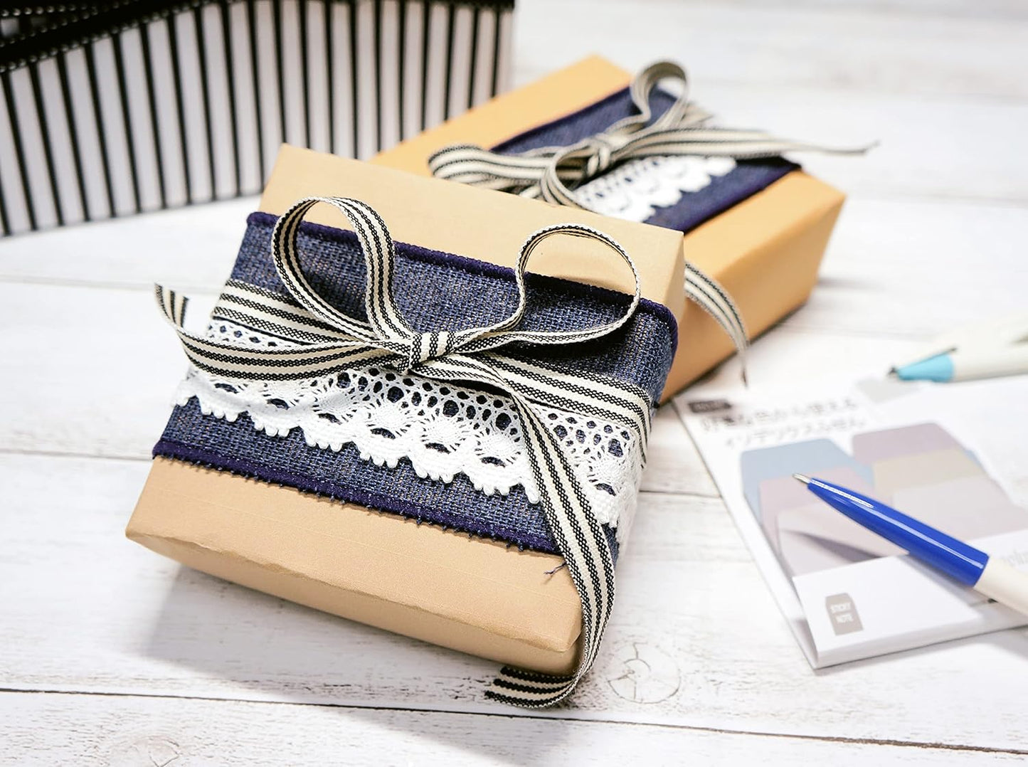 CT CRAFT LLC Ivory Cotton Black Stripes Ribbon 3/8" x 10 Yards for Home Décor Gift Present Wrapping DIY Crafts Birthday Wedding Bouquet Christmas