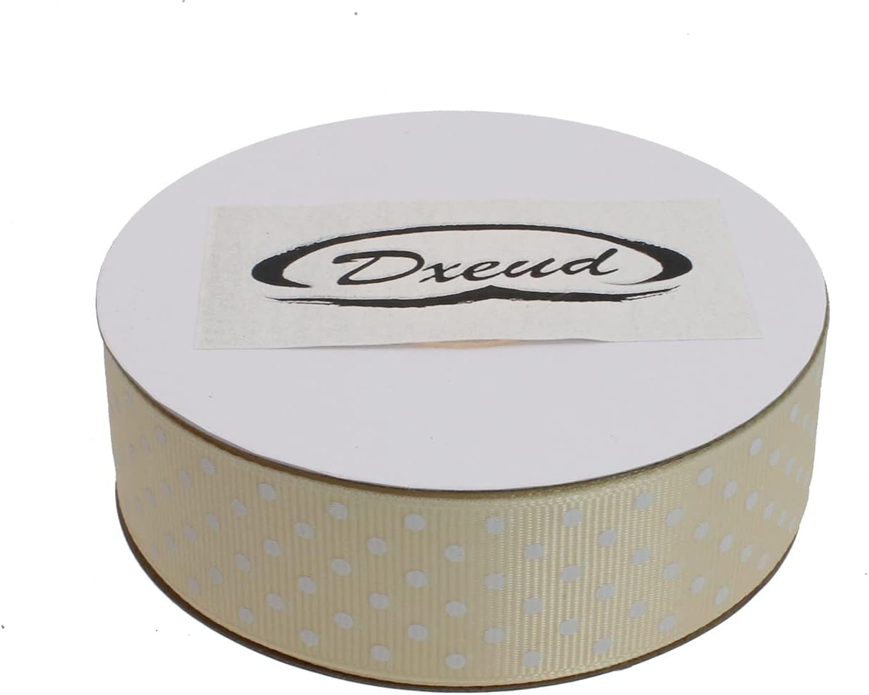 Polka Dot Grosgrain Ribbon 25 Yard Each Roll 100% Polyester (1", Beige)