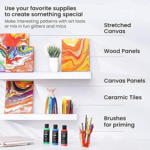 ARTEZA Acrylic Pouring Paint Set, 8 Rainbow Colors, 4 oz Bottles, High-Flow Paint, No Mixing Needed, Art Supplies for Canvas, Glass, Paper, Wood, Tile, and Stones