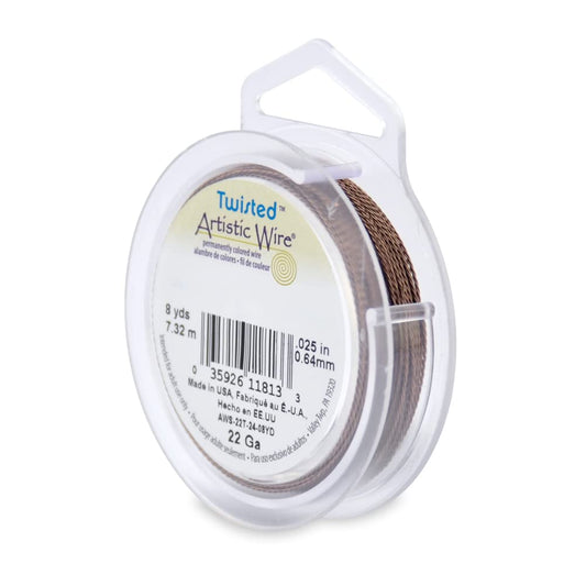 Artistic Wire, 22 Gauge / .64 mm Tarnish Resistant Colored Copper Craft Wire, Round Twist, Antique Brass Color, 8 yd / 7.31 m