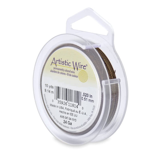 Artistic Wire, 24 Gauge / .51 mm Tarnish Resistant Colored Copper Craft Wire, Round Twist, Antique Brass Color, 10 yd / 9.14 m
