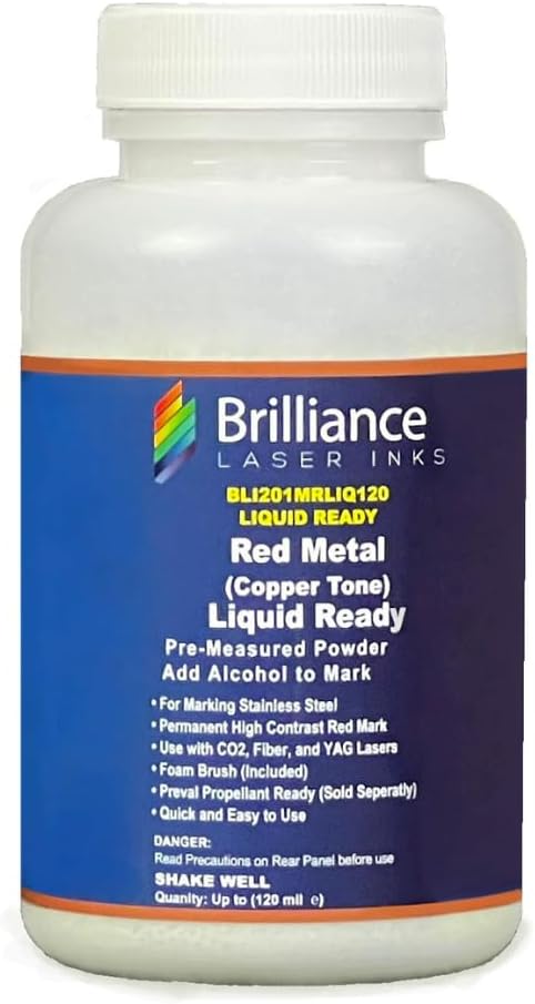 Brilliance Laser Inks 120 ml Red (Copper Tone) Liquid Ready Laser Marking Powder for High Contrast Metals Mark | Metal Engraving Accessories for Fiber, YAG, and CO2 Laser Engraver BLI201MRLIQ120