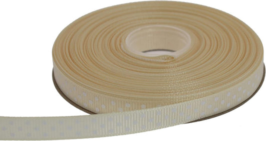 Polka Dot Grosgrain Ribbon 25 Yard Each Roll 100% Polyester (3/8", Beige)