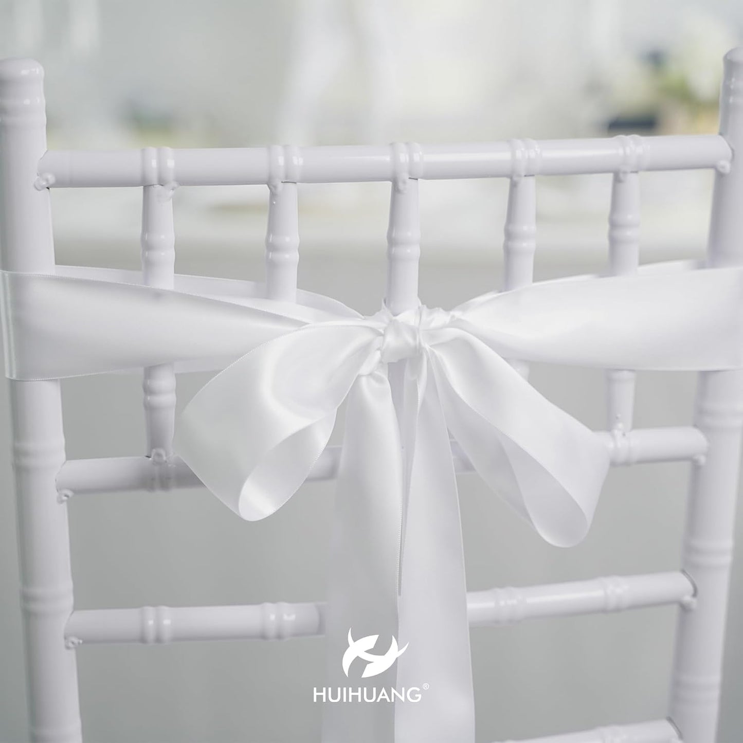 HUIHUANG White Satin Ribbon 2 inch Wide Double Side White Silk Fabric Ribbon for Crafts, Bows Making, Flower Bouquet Wrap, Gift Wrapping, Wedding Bridal Shower Decor, Home Decor -25 Yards/Roll