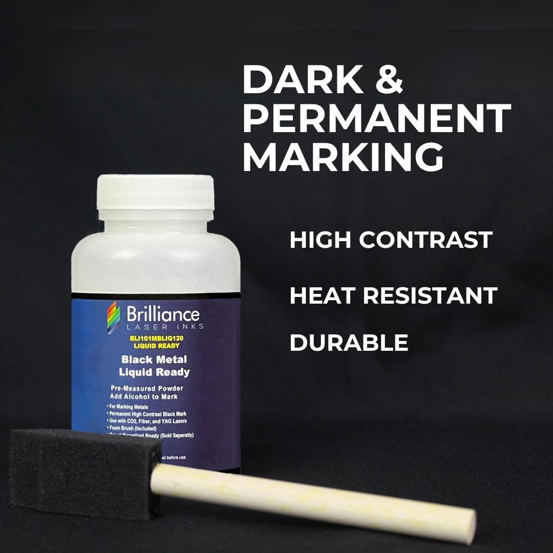 Liquid Ready Laser Marking Powder-Brilliance Laser Inks -BLI101MBLIQ120- Black Laser Ink for Metals Marking with CO2/Fiber/YAG (120 ml, Black)