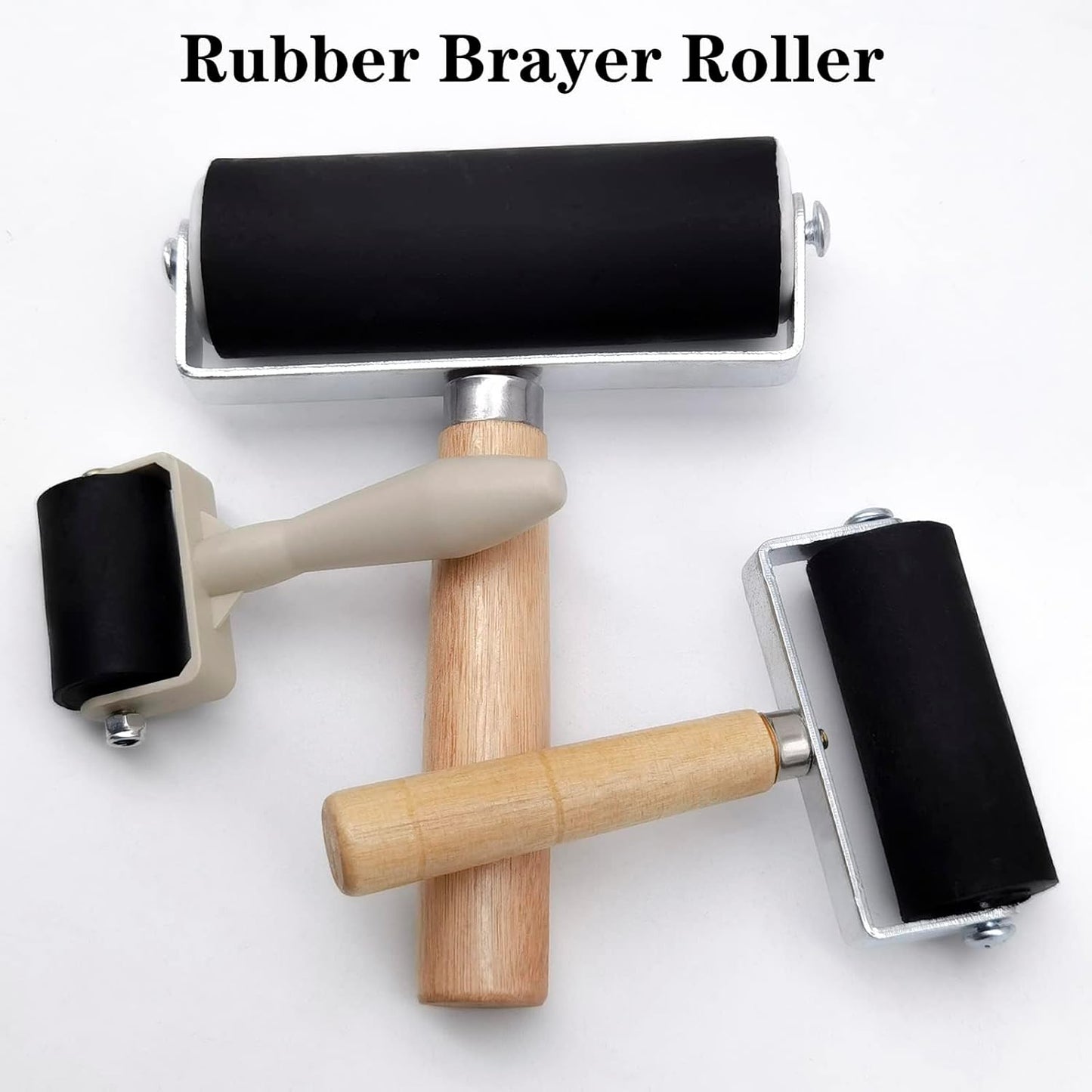 4 Pack Rubber Roller - Brayer Rollers with 3 Size for Crafting Brayer Rollers for Printmaking Brayer Tool Paint Brush Ink Applicator Art Craft Oil Painting Tool 1.4 in,2.4 in,4 in + 1 Scraper HRJZF