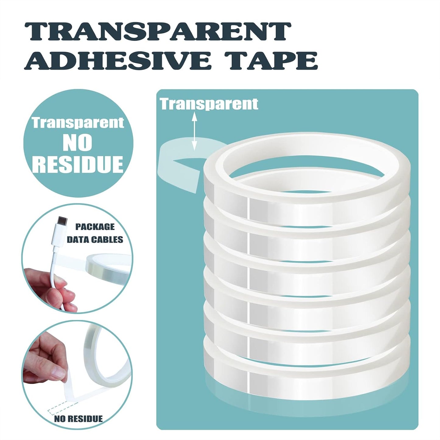 6 Rolls 10mm x33m(108ft) Clear Heat Tape,Transparent High Temperature Heat Resistant Tape,Heat Transfer Tape for Heat Press and Sublimation,Heat Transfer Vinyl,No Residue