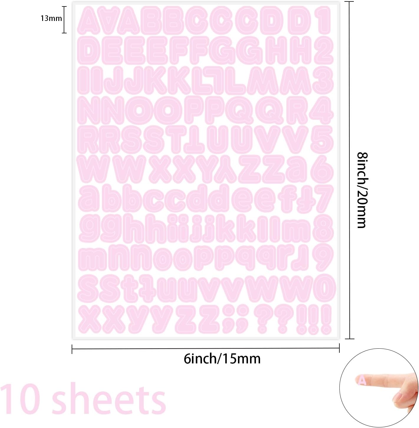 Starboling Pink Alphabet Stickers, 1/2 inch, 10 Sheets, Self-Adhesive Vinyl, Minimalist Style, Perfect for Labels & Decor