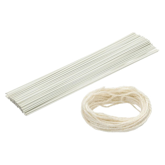 uxcell 50Pcs 2 Gauge Floral Wire, 11.81" Length Flower Stem Wires with 0.08" x 32.8ft Twine for Wreath Making, Flower Arrangement, White
