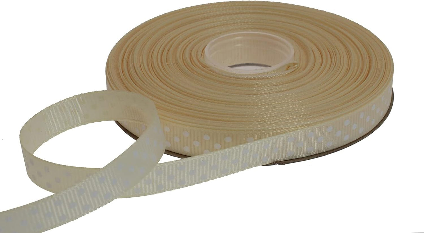 Polka Dot Grosgrain Ribbon 25 Yard Each Roll 100% Polyester (3/8", Beige)
