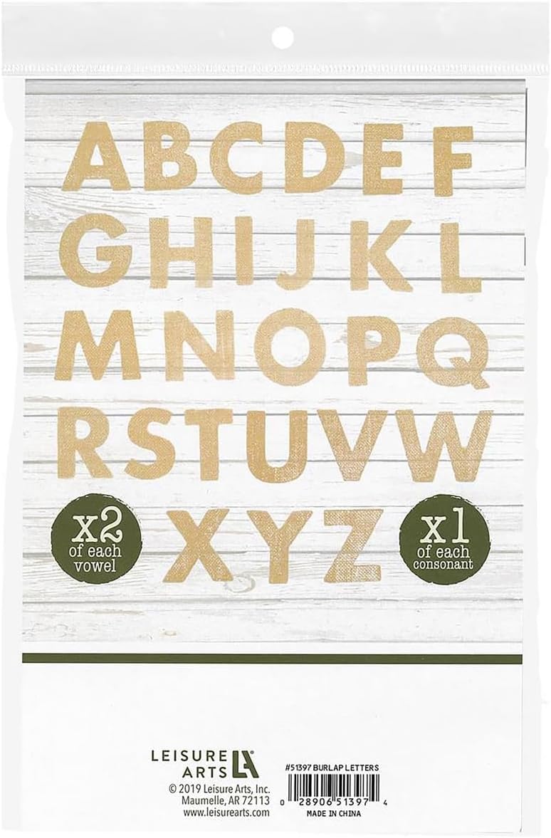 Leisure Arts Adhesive Letters Burlap, Natural