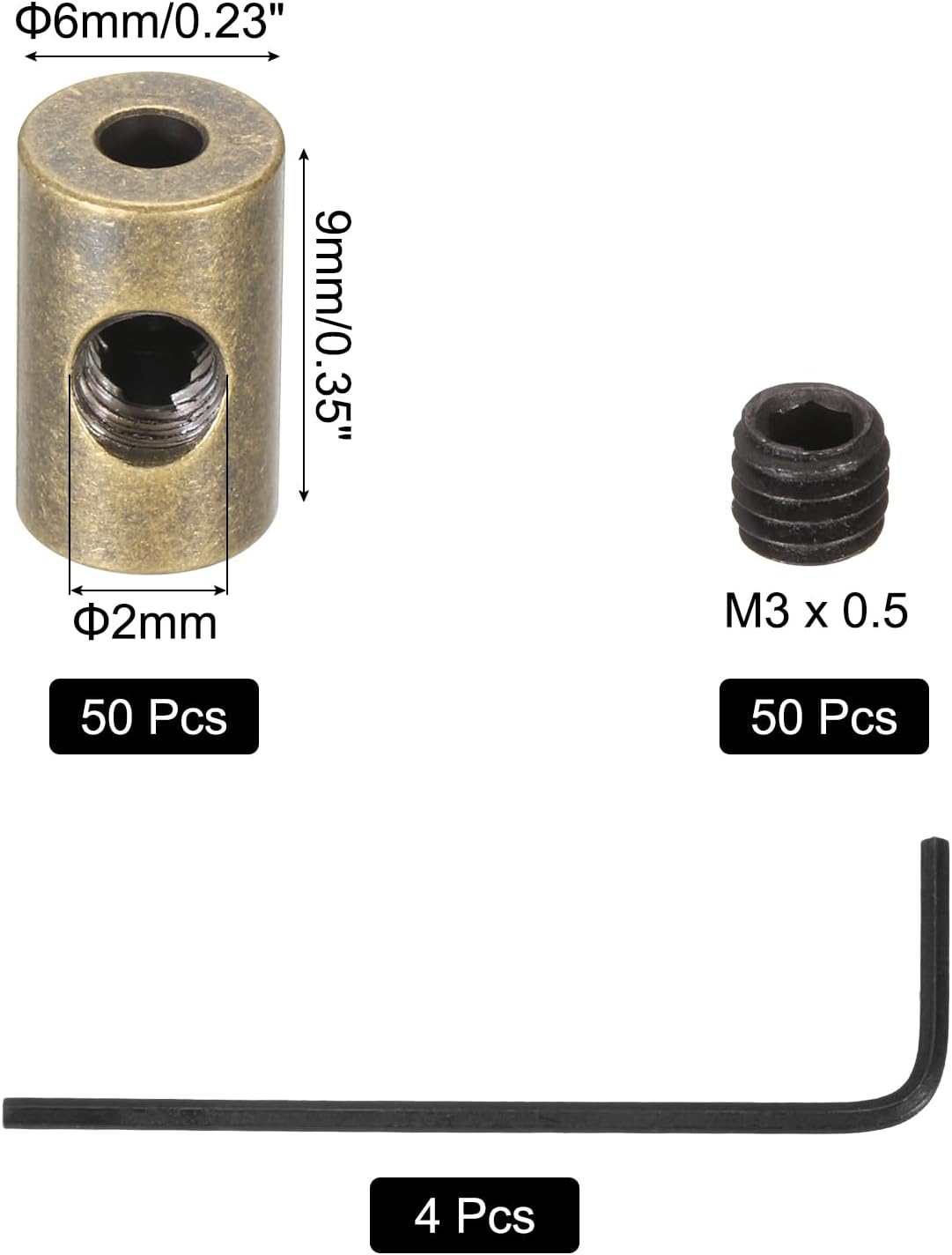 MECCANIXITY 50 Pcs Metal Locking Pin Backs, Locking Pin Keepers Clasp 9mm(H) with 4 Wrench Replacement in Storage Case for Badge, Brooch, Copper Tone