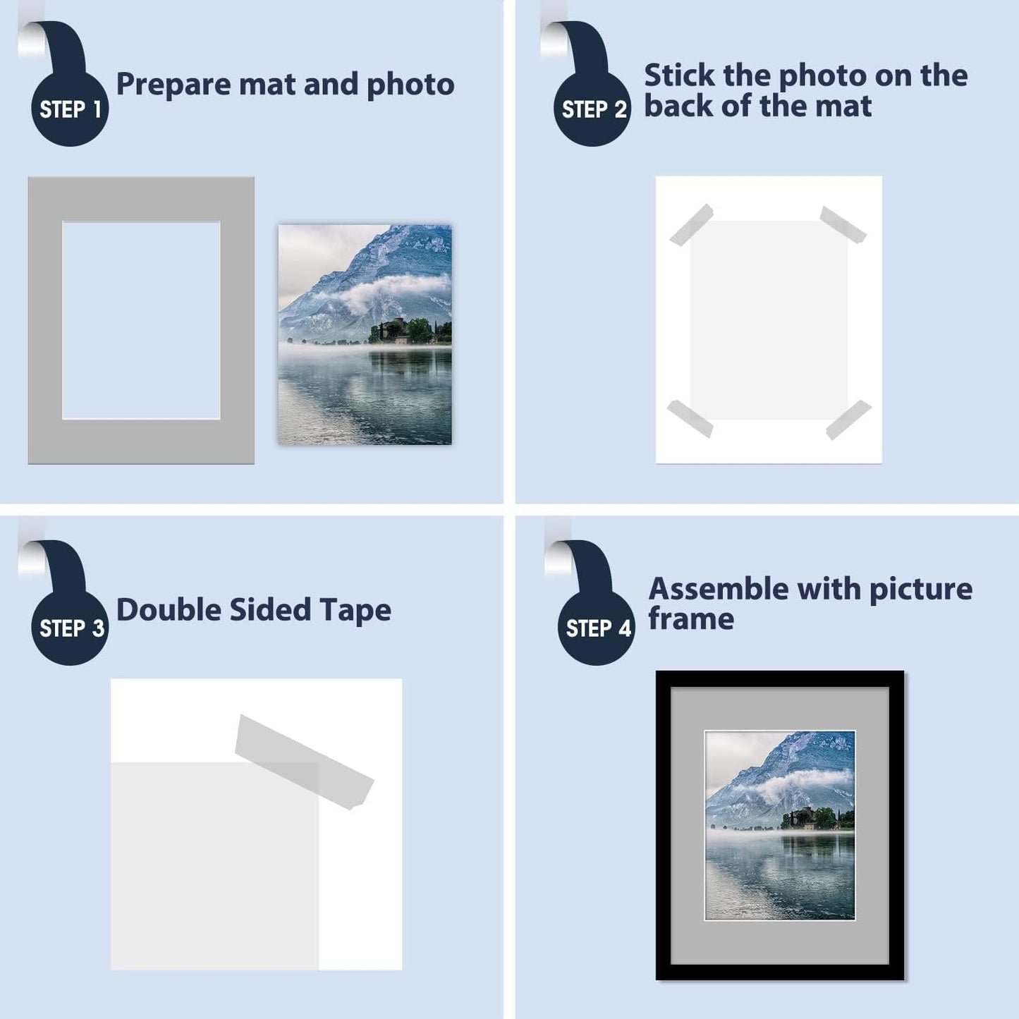 Mat Board Center, Pack of 20 11x14 MIXED COLORS White Core Picture Mats for 8x10 Photos pictures and prints.