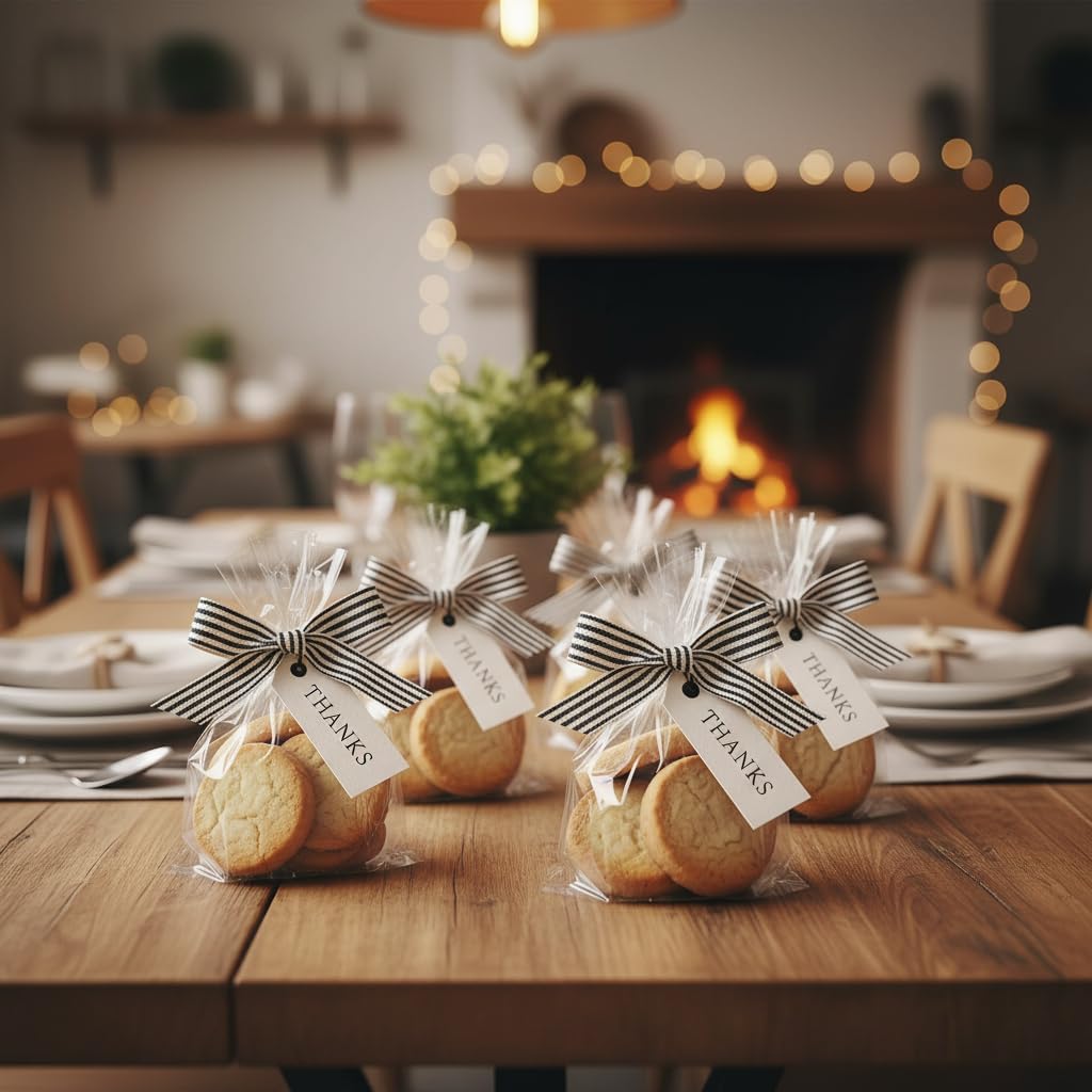 CT CRAFT LLC Ivory Cotton Black Stripes Ribbon 1" x 10 Yards for Home Décor Gift Present Wrapping DIY Crafts Birthday Wedding Bouquet Christmas