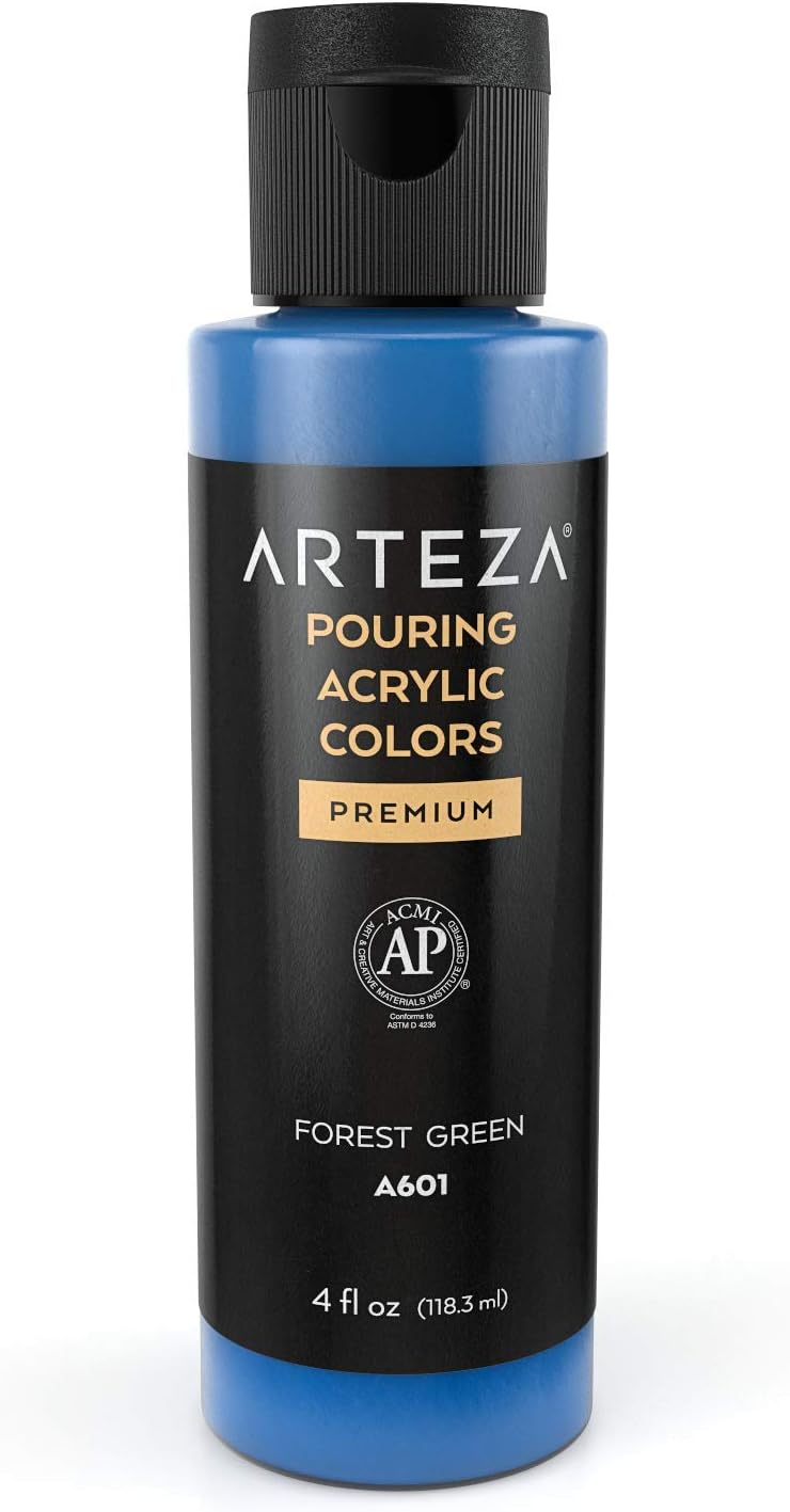 ARTEZA Acrylic Pouring Paint Set of 4 Colors, 4 ounce Bottles, Aqua Tones, High-Flow Acrylic Paint, Pouring Art Supplies Canvas, Glass, Paper, Wood