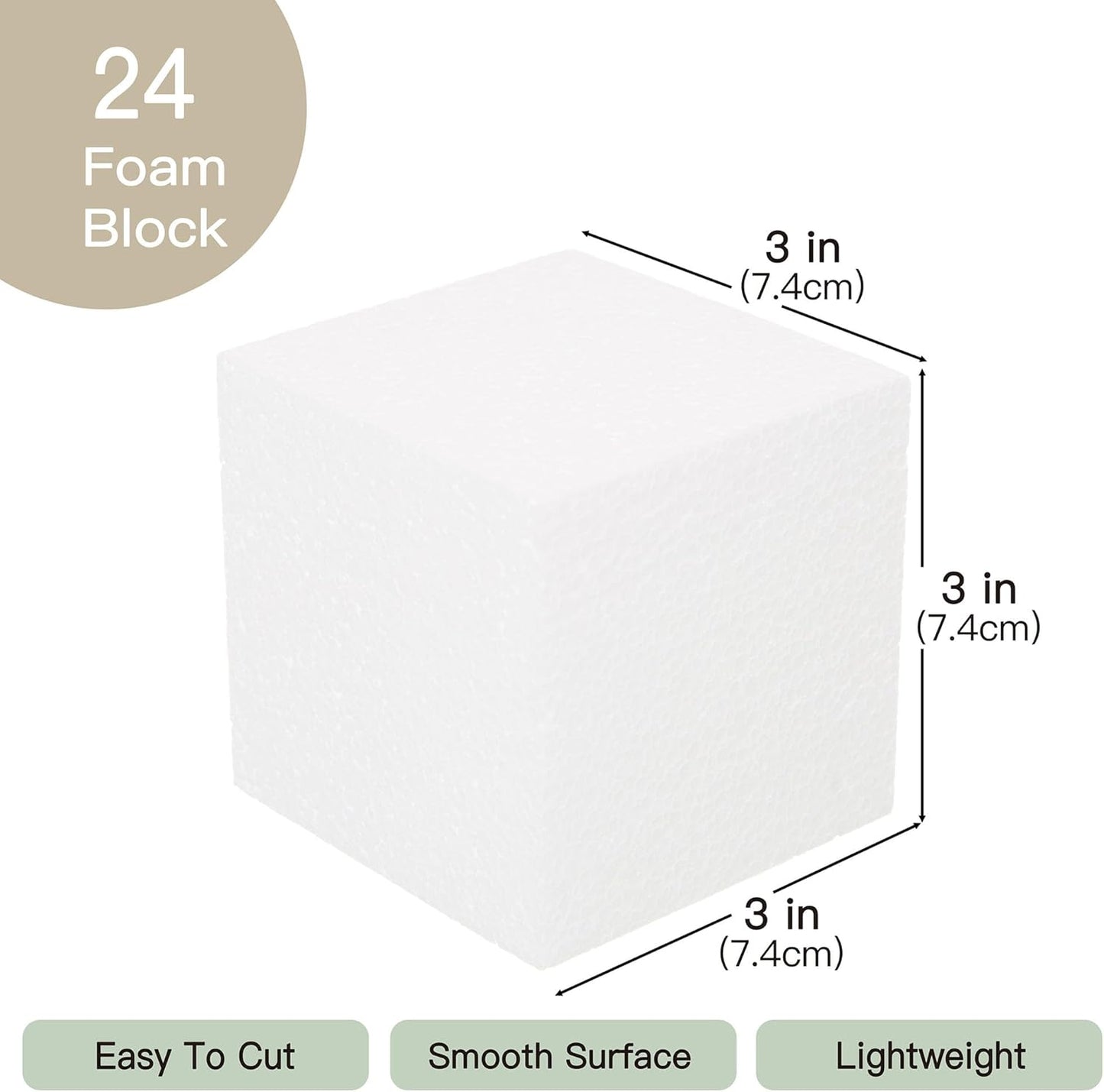 Crafare 3x3x3 Inch 24Pack Craft Foam Square Polystyrene Square Cubes for Arts Projects Sculptures Floral Arrangements Modeling and Centerpieces