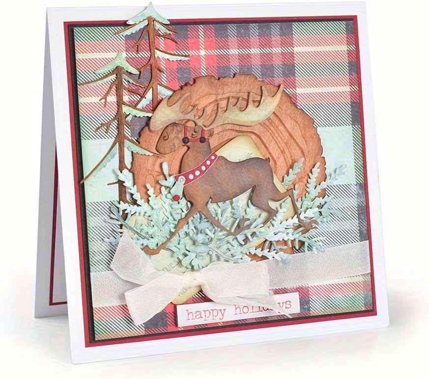 Lapoo Festivals Metal Cutting Die for Scrapbooking - Durable, Cut Stencils for DIY Scrapbook Photo Album Decorative Paper Card, Card Making Supplies, Embossing (Deer and The Tree 4.6 x 4.3 in)