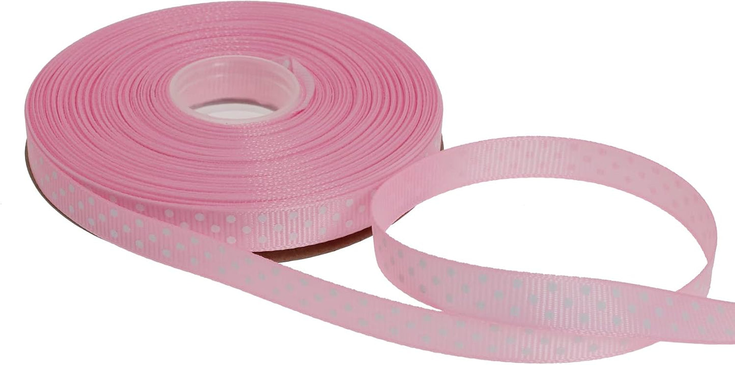 Polka Dot Grosgrain Ribbon 25 Yard Each Roll 100% Polyester (3/8", Pink)