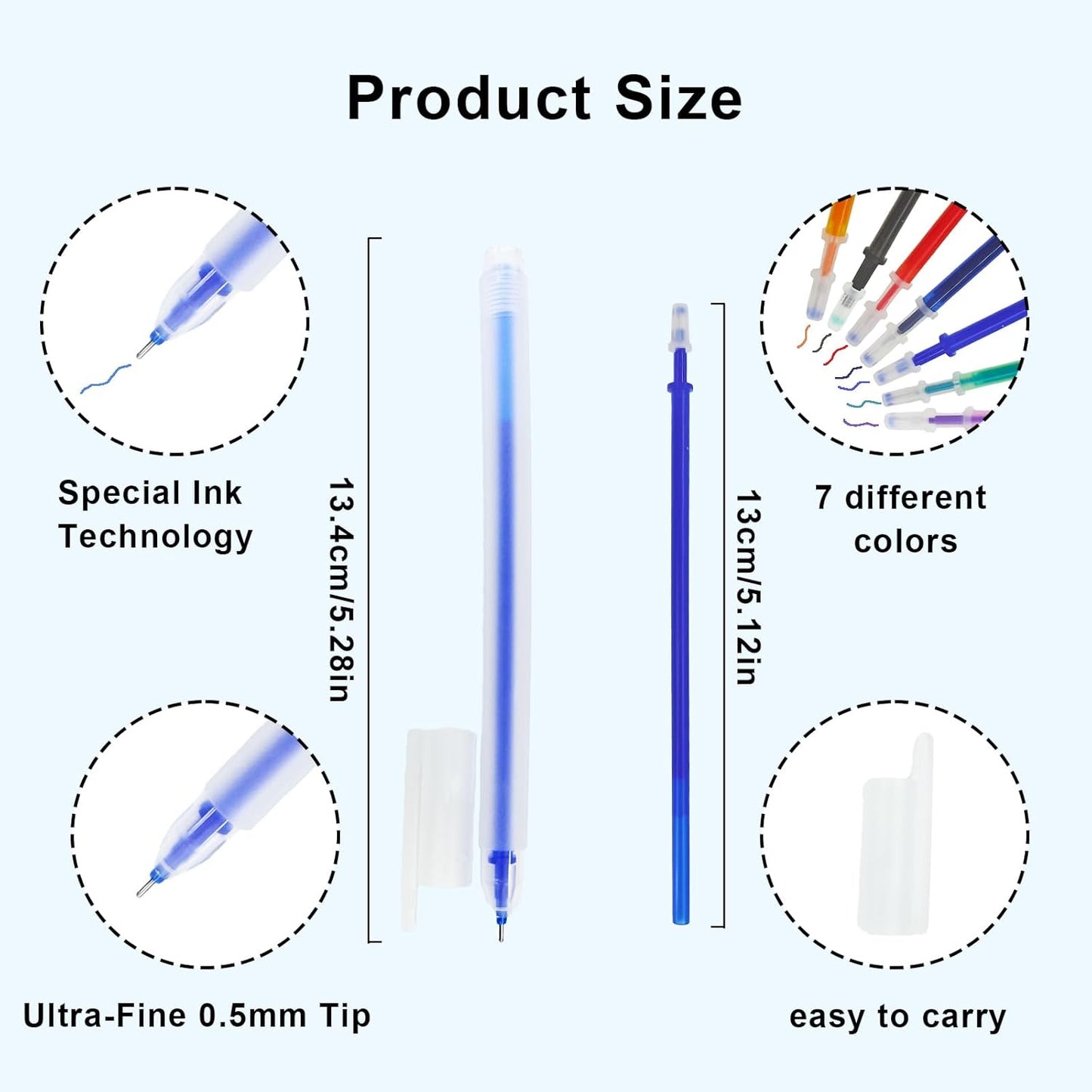 7-Color Heat Erasable Fabric Markers with 42 Refills, Extra-Fine 0.5mm Tip for Sewing, Quilting, Embroidery, Crafts & DIY Projects