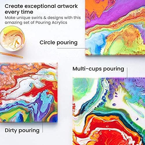 ARTEZA Acrylic Pouring Paint Set, 8 Rainbow Colors, 4 oz Bottles, High-Flow Paint, No Mixing Needed, Art Supplies for Canvas, Glass, Paper, Wood, Tile, and Stones