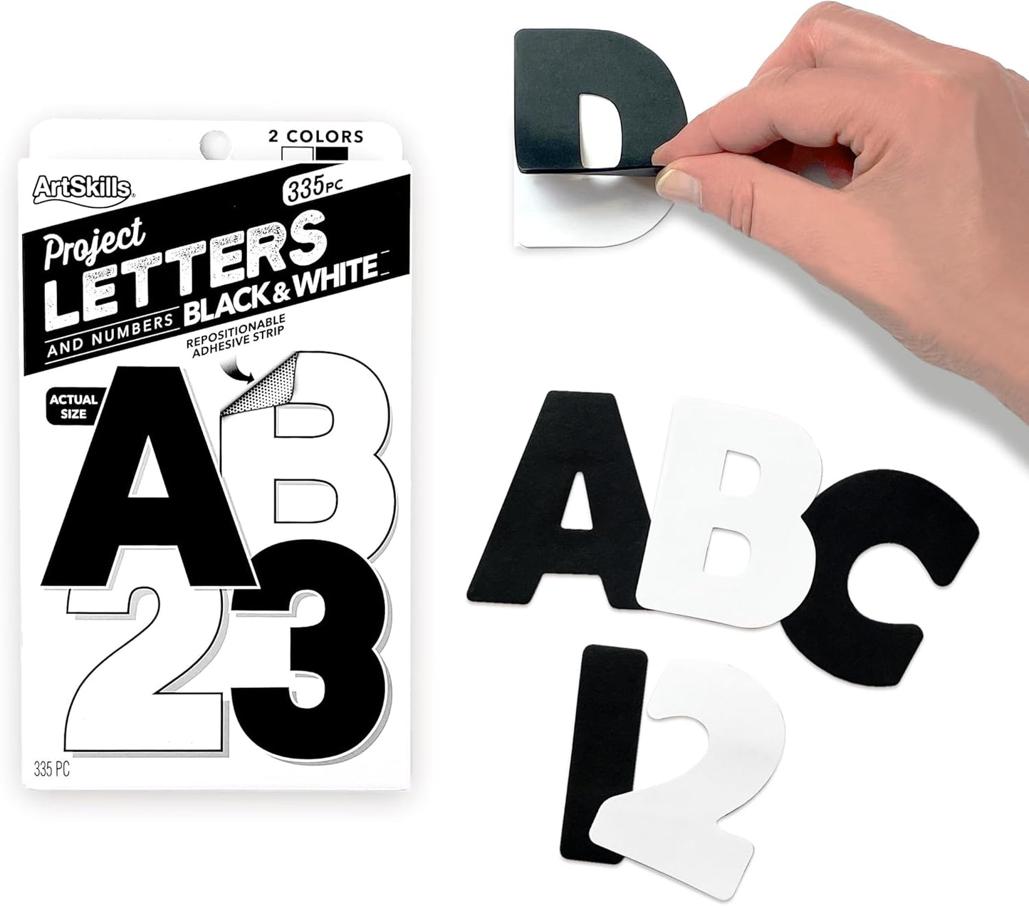 ArtSkills Poster Letters 2.5” Paper Letters for Poster Board Projects, Classroom Bulletin Boards, Sign Making Supplies, Black & White, 335 Pieces