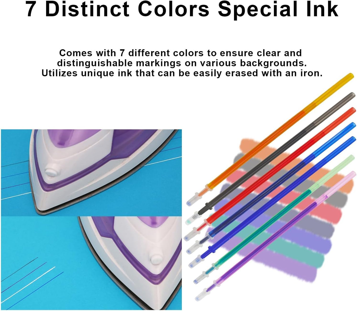 7-Color Heat Erasable Fabric Markers with 21 Refills, Extra-Fine 0.5mm Tip for Sewing, Quilting, Embroidery, Crafts & DIY Projects