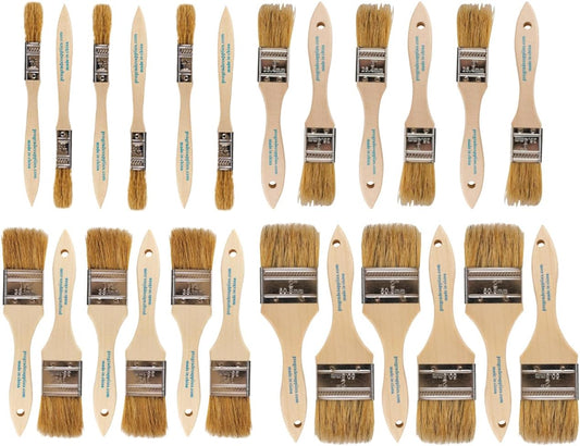 Pro Grade - Chip Brush – Paint Brush Set – 24 Pack - Natural China Bristle Paintbrush Set for Art, Craft, Epoxy, Varnish, Resin, Stain, Glue, Gesso, Primer, Acrylic and Oil Paint