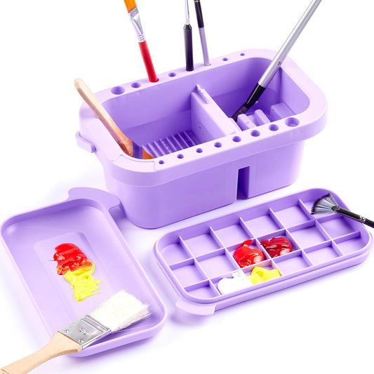 SEVENY Paint Brush Cleaner, Paint Brush Holder and Organizers with Palette for Acrylic, Watercolor, and Water-Based Paints (Purple)