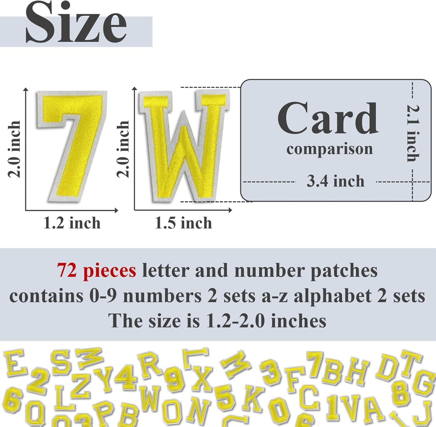 Letter and Number Iron On Patches, A-Z Alphabet and Numbers 0-9 Embroidery Applique Patch, DIY Decorative Heat Press Patches for Clothing Jeans Jackets Backpacks Hats (Yellow 72 Pcs)