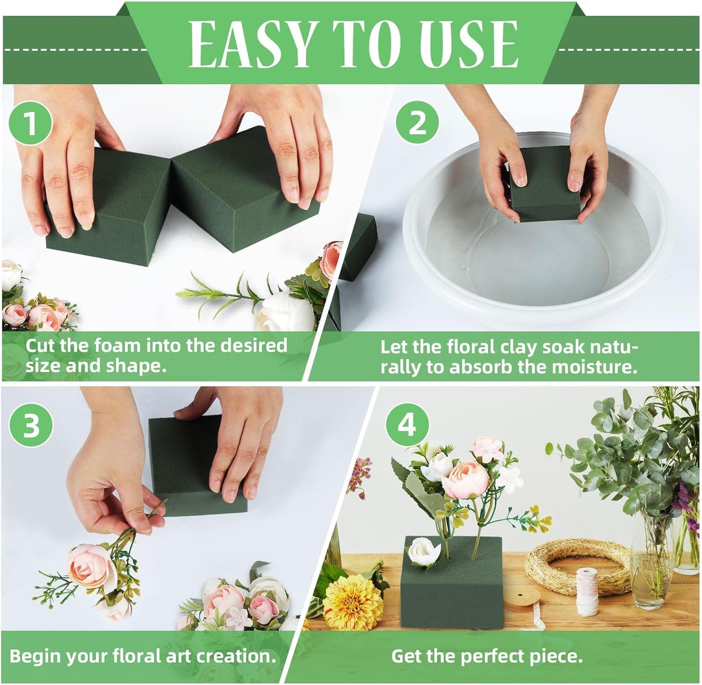 Gardace 6 Pack Floral Foam Blocks Each (8.7"L x 3.5"W x 2"H), Green Wet and Dry Floral Foam, Used for Fresh Flowers and Artificial Flowers, Plant Foam is Suitable for Wedding, Festival Decoration