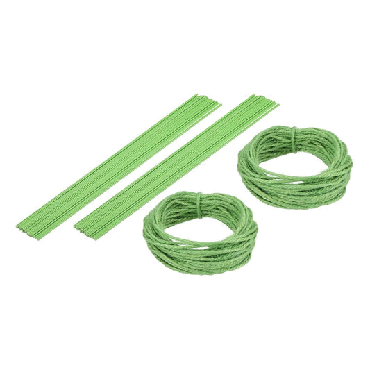 uxcell 100Pcs 2 Gauge Floral Wire, 15.75" Length Flower Stem Wires with 0.08" x 32.8ft Twine for Wreath Making, Flower Arrangement, Light Green