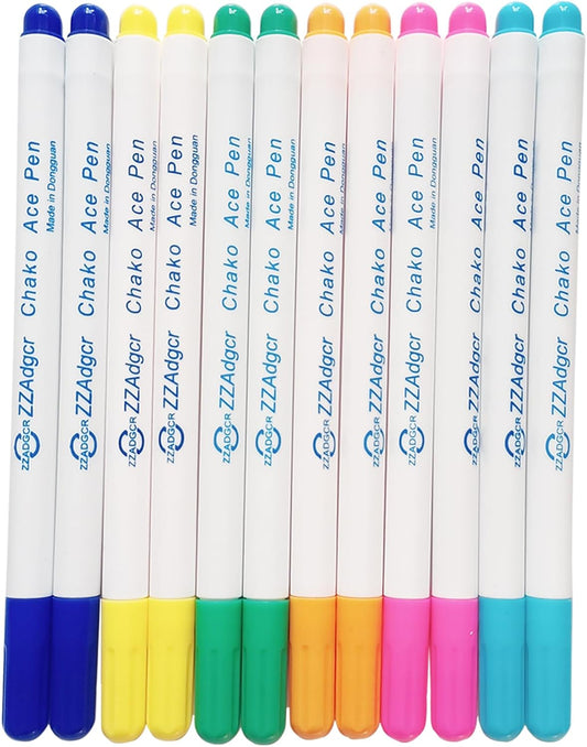 Dinggaogao 12 Pieces Water-Erasable Fabric Pen Set - 6 Colors for Sewing, Embroidery & DIY Tracing Tools