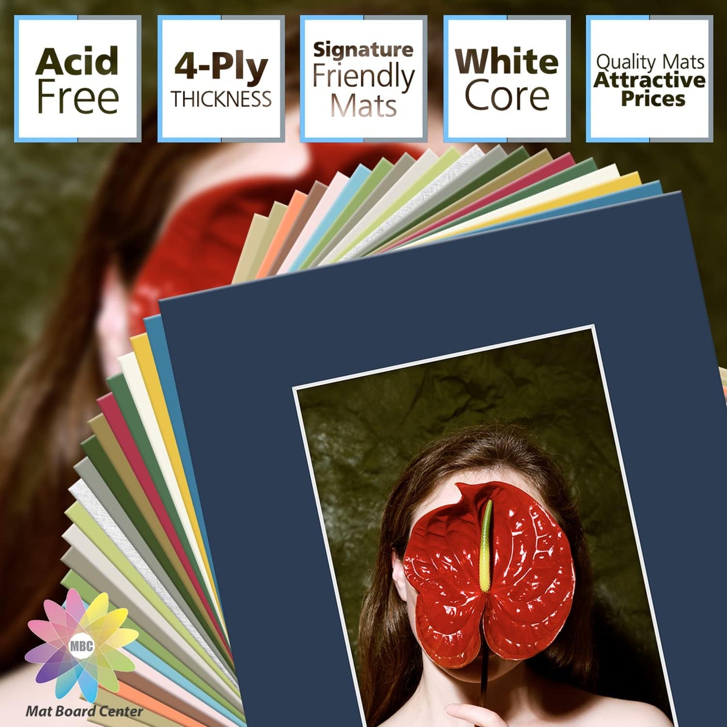 Mat Board Center, Pack of 20, 8x10 Mixed Colors White Core Picture Mats Mattes Matting for 5x7 Photo