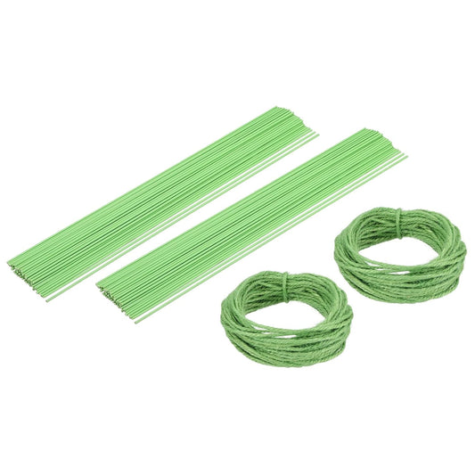 uxcell 100Pcs 2 Gauge Floral Wire, 11.81" Length Flower Stem Wires with 0.08" x 32.8ft Twine for Wreath Making, Flower Arrangement, Light Green