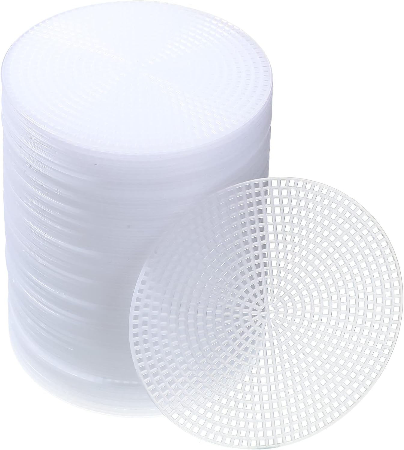 7 Count Circle Plastic Canvas Circles Mesh Sheets White Needlepoint Blank Canvas Plastic Mesh Mat for Needlework Crochet Supplies Embroidery Yarn Crafting Knit(4.5 Inch)