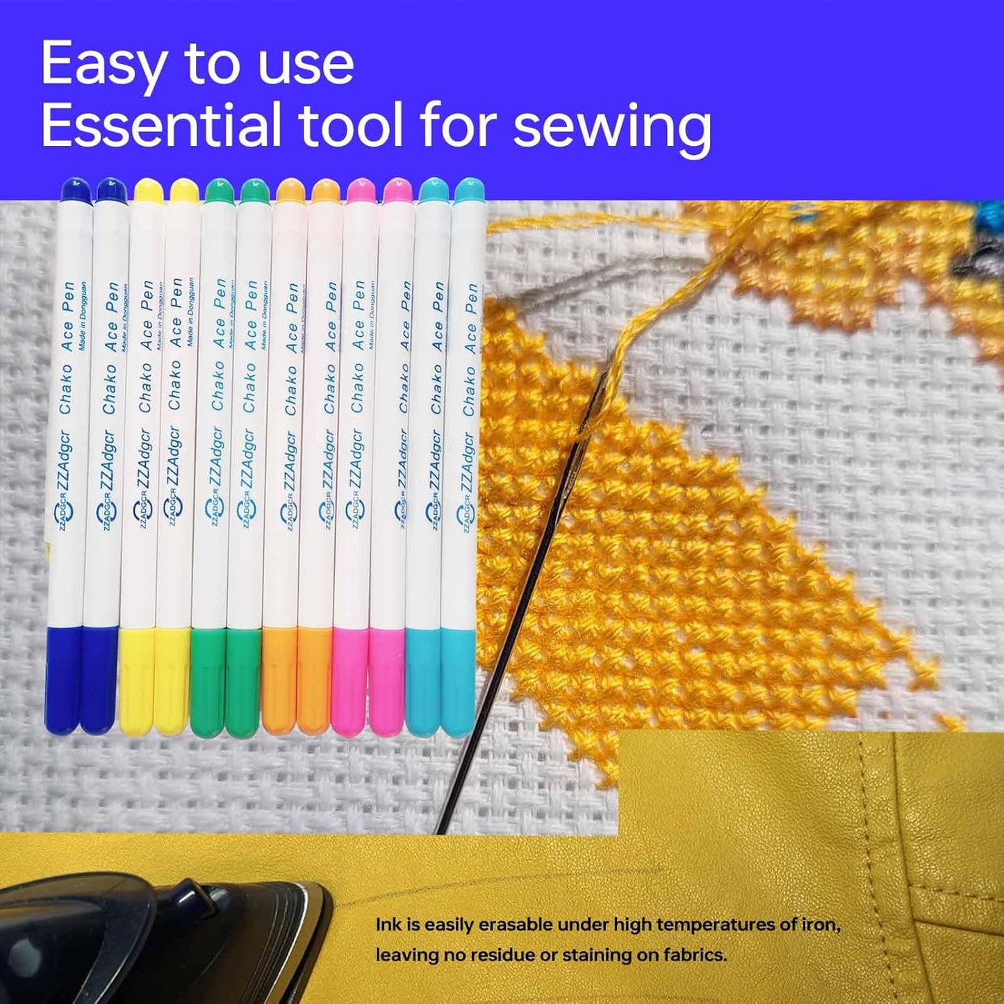 Dinggaogao 12 Pieces Water-Erasable Fabric Pen Set - 6 Colors for Sewing, Embroidery & DIY Tracing Tools