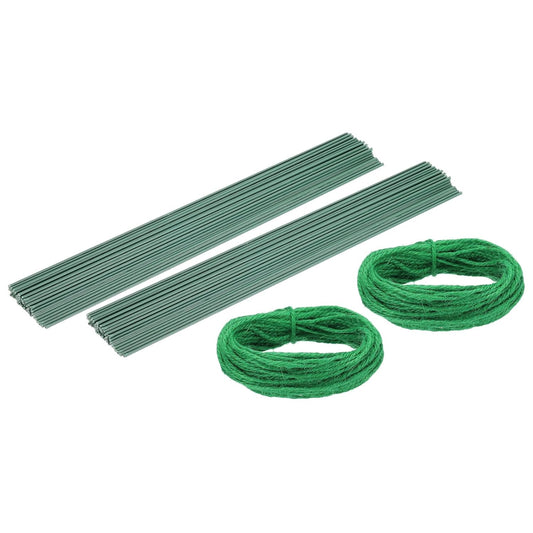uxcell 100Pcs 2 Gauge Floral Wire, 11.81" Length Flower Stem Wires with 0.08" x 32.8ft Twine for Wreath Making, Flower Arrangement, Green
