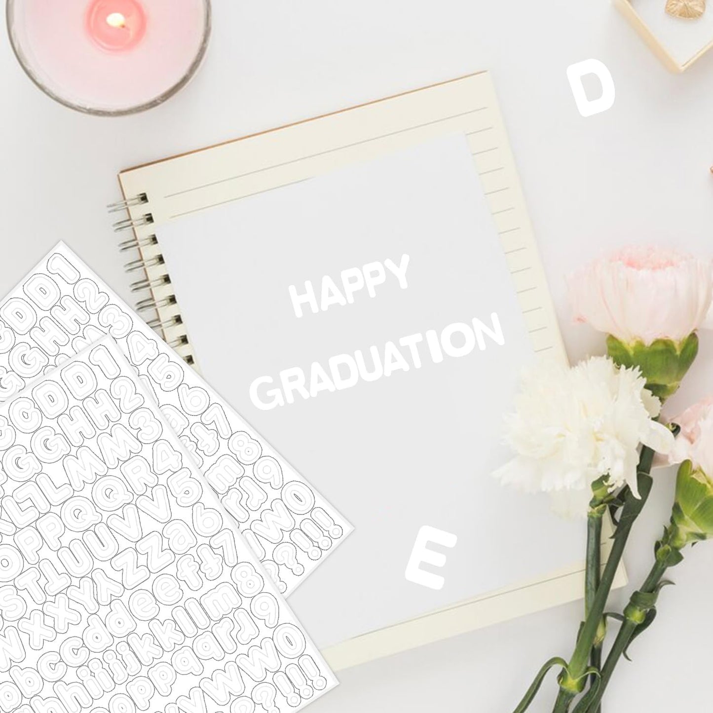 Starboling White Alphabet Stickers, 1/2 inch, 10 Sheets, Self-Adhesive Vinyl, Minimalist Style, Perfect for Labels & Decor