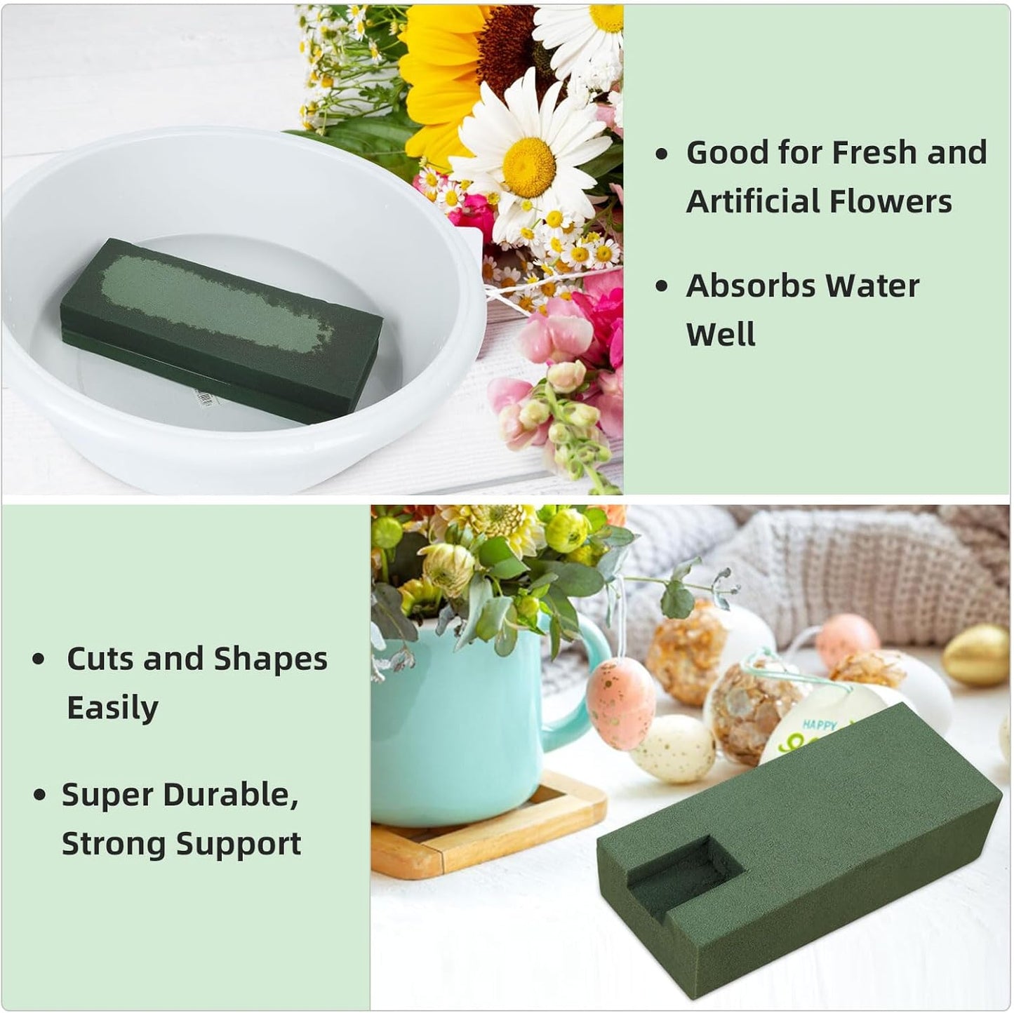 Gardace 6 Pack Floral Foam Blocks Each (8.7"L x 3.5"W x 2"H), Green Wet and Dry Floral Foam, Used for Fresh Flowers and Artificial Flowers, Plant Foam is Suitable for Wedding, Festival Decoration