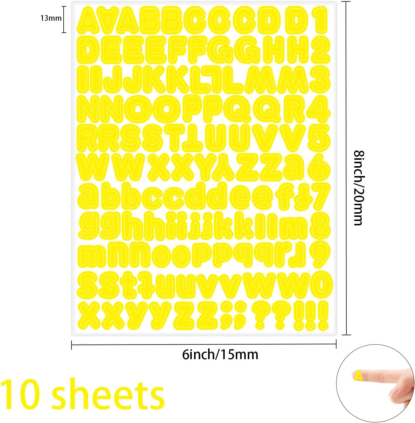 Starboling Letter Stickers, 1/2 inch Yellow Alphabet Stickers, Self-Adhesive Vinyl for Mailbox Numbers, Bulletin Boards & Home Decor