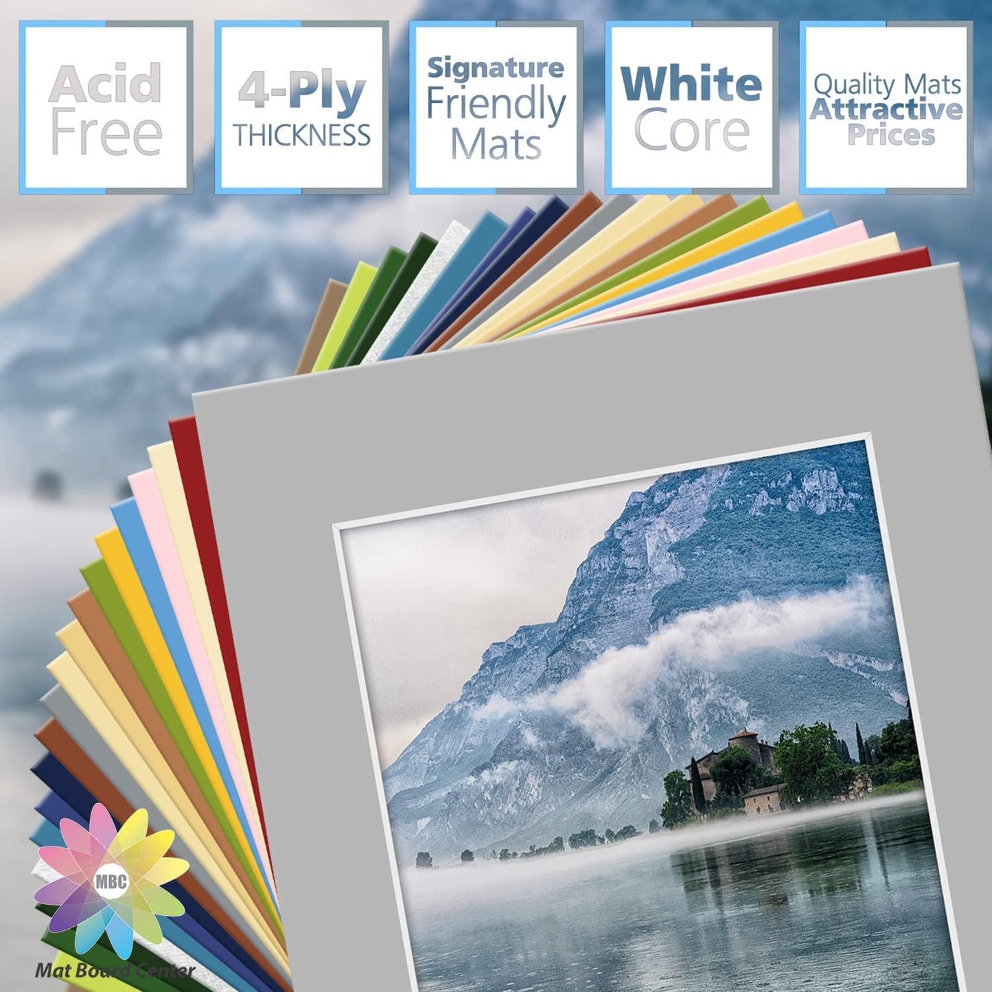 Mat Board Center, Pack of 20 11x14 MIXED COLORS White Core Picture Mats for 8x10 Photos pictures and prints.