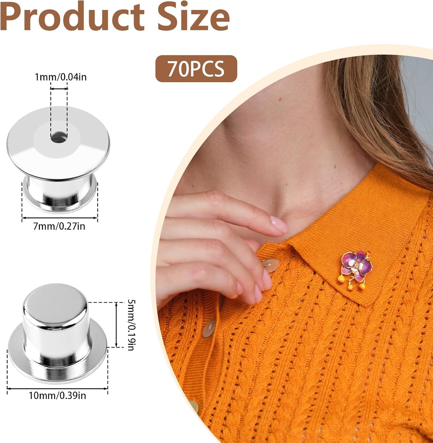 70 PCS Locking Pin Backs, Metal Pin Locks Locking Pin Keeper Clasp for Enamel Pins, Secure Pin Backings for Badge, Collectibles, Clothes Brooch Lapel (Silver)