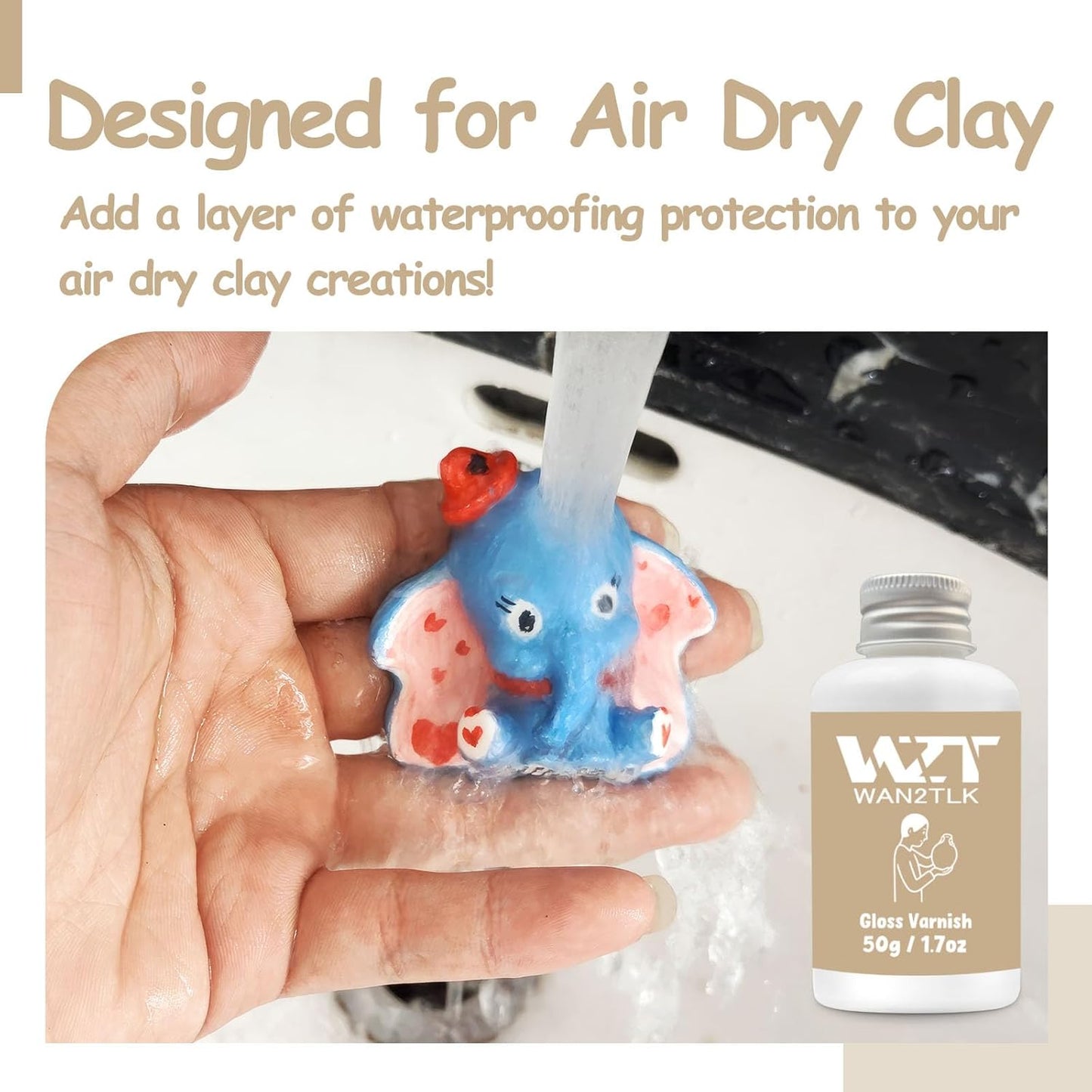 50ml Air Dry Clay Glaze & Varnish - Gloss Finish for Crafts/Pottery/Sculptures - Waterproof & Quick-Drying & Non-Yellowing Clear Coating - Gloss Polymer Clay Sealer