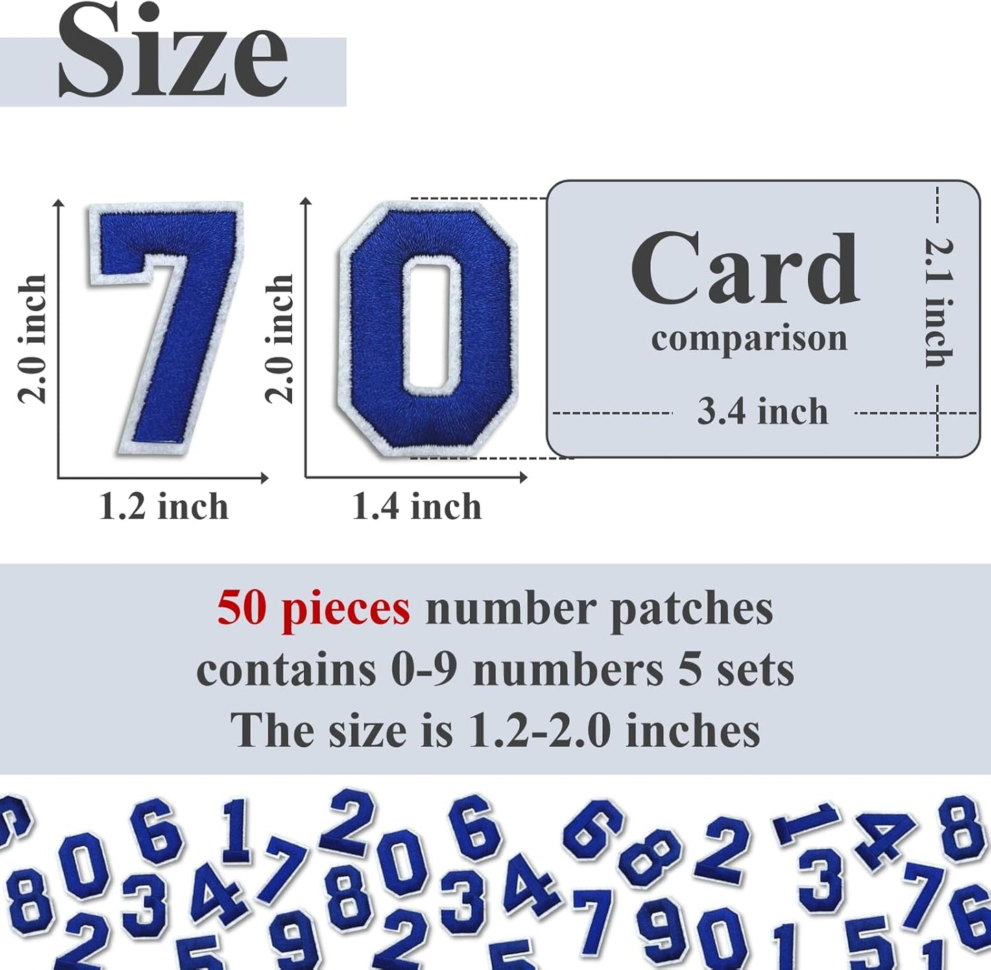 Number Iron On Patches, Numbers 0-9 Embroidery Applique Patch, DIY Decorative Heat Press Patches for Clothing Jeans Jackets Backpacks Hats (Blue 50 Pcs)