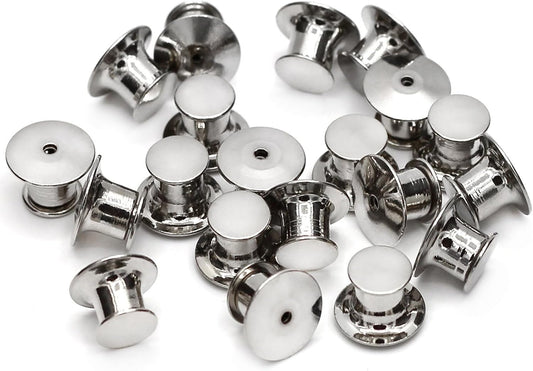30 Pieces Pin Backs Locking, Metal Pin Backings Pin Keepers Clasp for Brooches, Silver