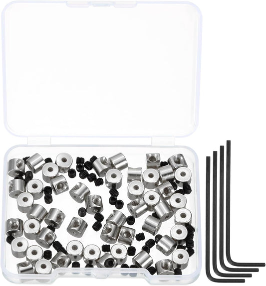 MECCANIXITY 50 Pcs Metal Locking Pin Backs, Locking Pin Keepers Clasp 5mm(H) with 4 Wrench Replacement in Storage Case for Badge, Brooch, Silver Tone