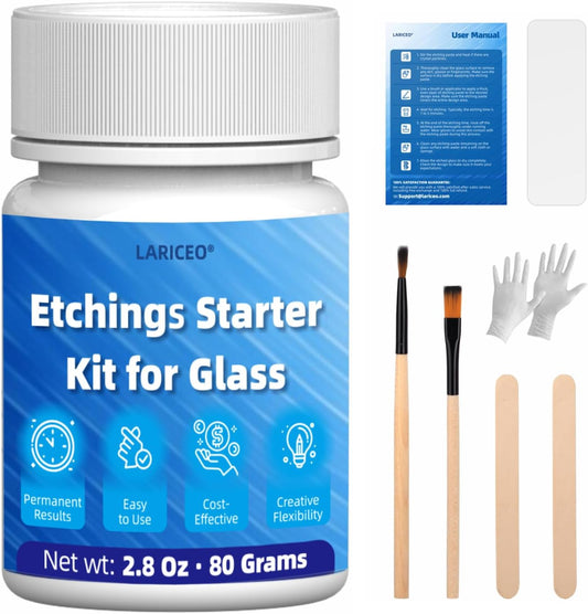 2.8 oz Glassware Etching Kit Creates Permanent Etched Patterns, Etch Starter Kit for Glass, Art Mirrors Frosted Tool for Mirrors, Windows, Glass Etching Starter Medium for Intricate Designs