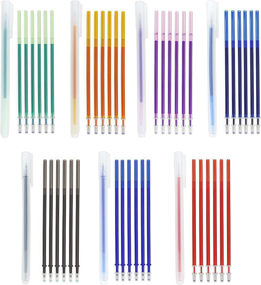 7-Color Heat Erasable Fabric Markers with 42 Refills, Extra-Fine 0.5mm Tip for Sewing, Quilting, Embroidery, Crafts & DIY Projects